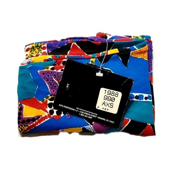 GK Elite VTG 90s Pop Culture Geometric LS Cotton Leotard Bodysuit AXS Adult XS - Picture 11 of 11